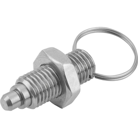 Kipp Indexing Plunger Wout Collar Size:4 D1=M20X1, 5, D=10, Form:U W Locknut, Stainless Steel Hardened K0635.04410